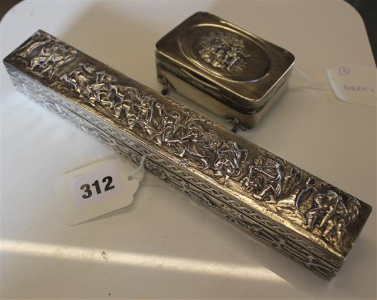 Continental embossed silver pin box & a silver trinket box